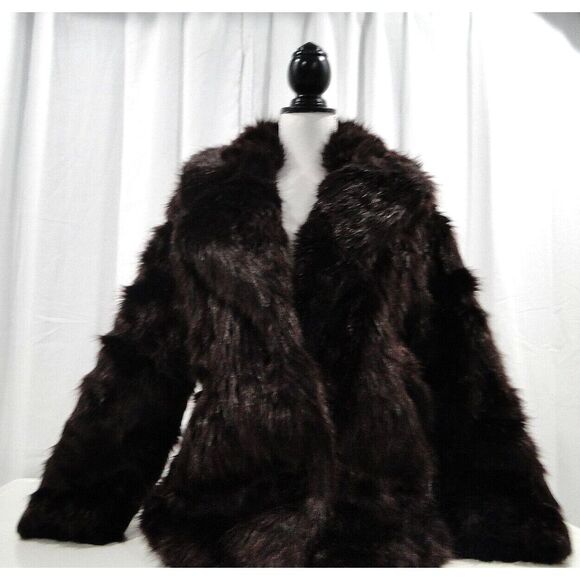 EXPRESS Womens Faux Fur Coat Jacket Merlot Small - Picture 3 of 10